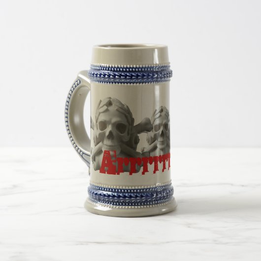 Schädel u. Knochen-Piraten-Skeleton Becher Stein Bierglas (Vorderseite Links)