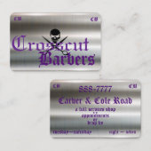 Schädel-u. Kreuz-Scheren auf silberner Visitenkarte (Vorne/Hinten)