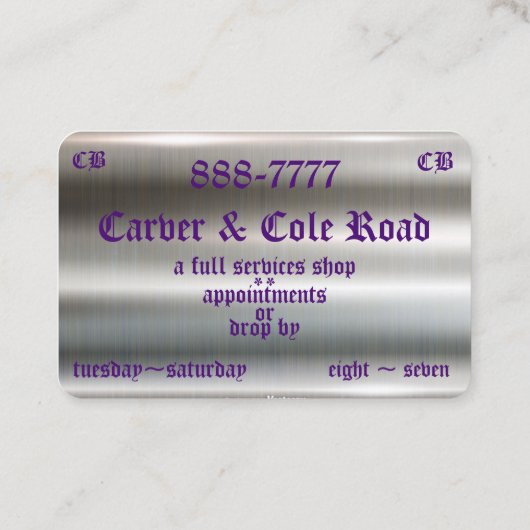 Schädel-u. Kreuz-Scheren auf silberner Visitenkarte (Rückseite)