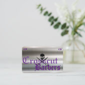 Schädel-u. Kreuz-Scheren auf silberner Visitenkarte (Stehend Vorderseite)