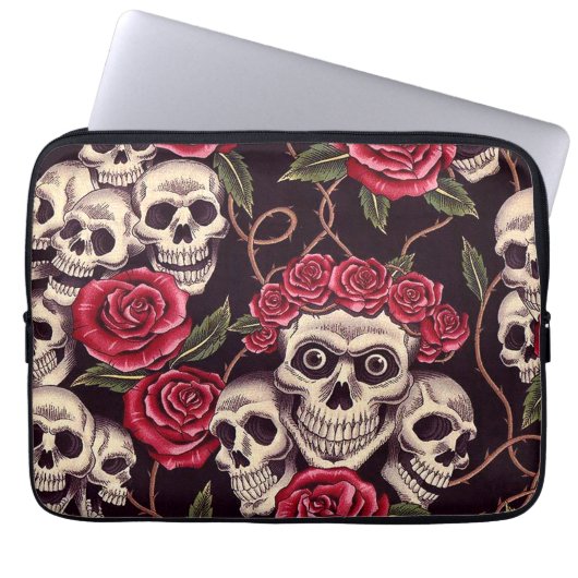 Schädel u. Rosen Laptopschutzhülle (Vorderseite)