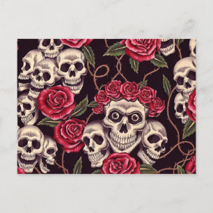 Schädel u. Rosen Postkarte