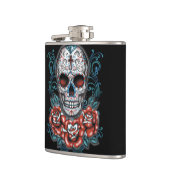 Schädel u. Rosen-Vinyl eingewickelte Flasche Flachmann (Links)