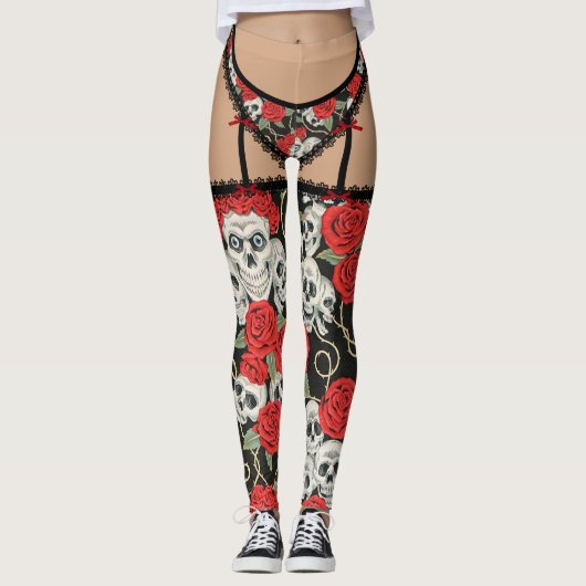 Schädel u. Rosen-Wäsche (Franzosen geschnitten) Leggings (Vorderseite)