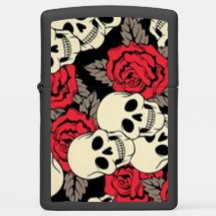 Schädel u. Rosen Zippo schwarzes Mattfeuerzeug