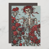 Schädel umgeben von Rose Einladung (Vorne/Hinten)