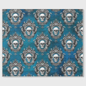 Schädel und Aquamarine Gotik Geschenkpapier (Flach)