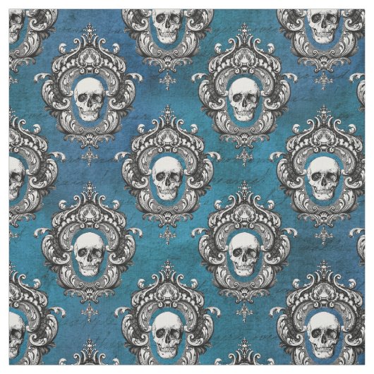 Schädel und Aquamarine Gotik Stoff (Muster)