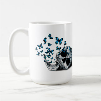 Schädel und blaue Schmetterlinge weiß Kaffeetasse