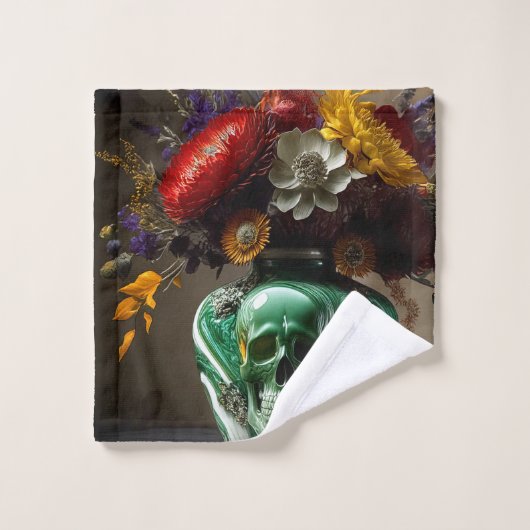 Schädel und Blume Badhandtuch Set (Waschlappen)