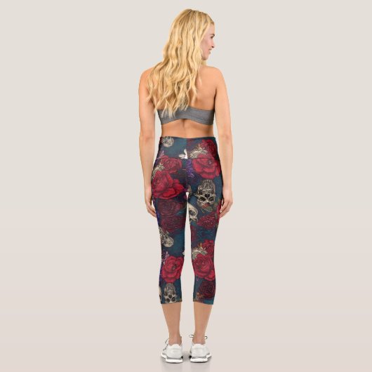 Schädel und Blume Capri Leggings (Rückseite)