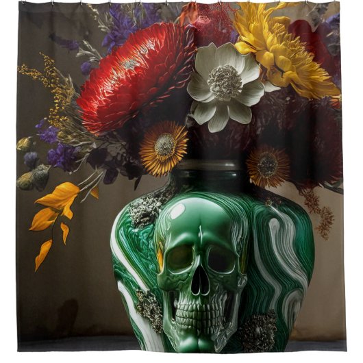 Schädel und Blume Duschvorhang (Vorderseite)