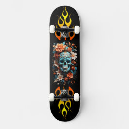 Schädel und Blume, Feuer, Geschwindigkeit, Skatebo Skateboard