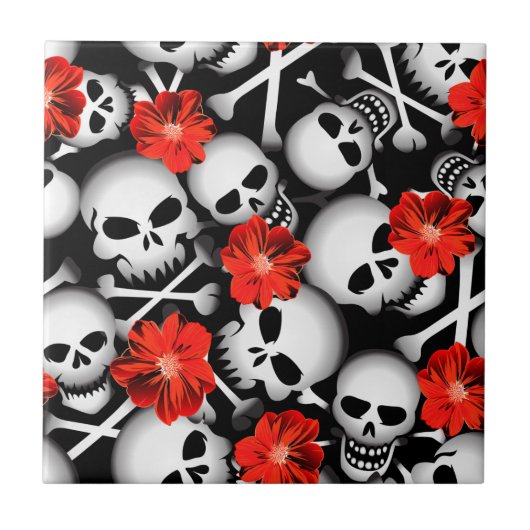 Schädel und Blume Fliese (Vorderseite)