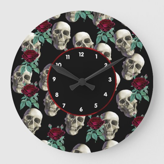 Schädel und Blume Große Wanduhr (Vorderseite)