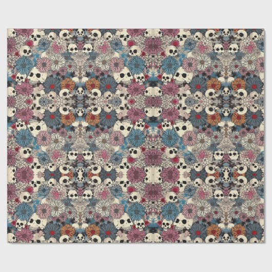 Schädel und Blume Halloween Geschenkpapier (Flach)