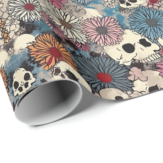 Schädel und Blume Halloween Geschenkpapier (Rolleneckpunkt)