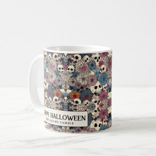 Schädel und Blume Halloween Kaffeetasse (Vorderseite Links)