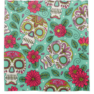 Schädel und Blume. Nahtloser Hintergrund. Mexikani Duschvorhang
