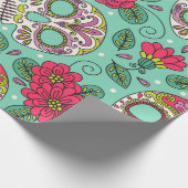 Schädel und Blume. Nahtloser Hintergrund. Mexikani Geschenkpapier (Ecke)