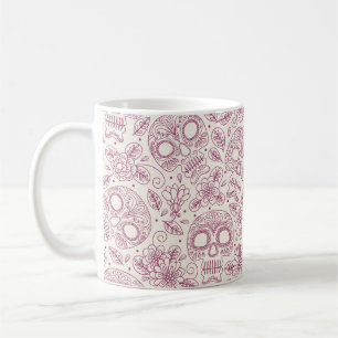Schädel und Blume. Nahtloser Hintergrund. Mexikani Kaffeetasse