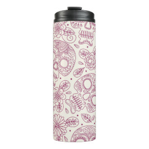 Schädel und Blume. Nahtloser Hintergrund. Mexikani Thermosbecher