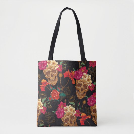 Schädel und Blume Nahtloser Hintergrund Tasche (Vorderseite)