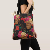 Schädel und Blume Nahtloser Hintergrund Tasche (Von Nahem)