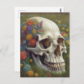 Schädel und Blume Postkarte im Gras (Vorne/Hinten)