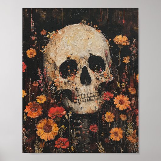 Schädel und Blumen 8x10 Poster (Vorne)