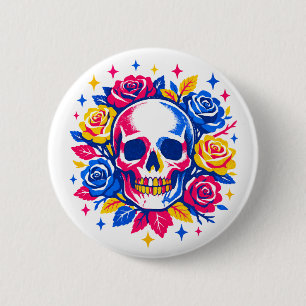 Schädel und Blumen Button