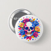 Schädel und Blumen Button (Vorne & Hinten)