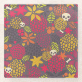 Schädel und Blumen Glasuntersetzer (Vorderseite)