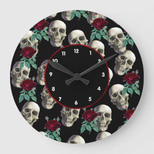Schädel und Blumen Große Wanduhr