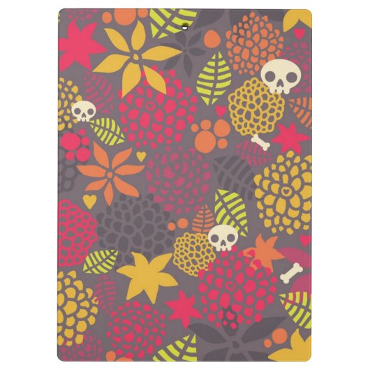 Schädel und Blumen Klemmbrett (Rückseite)