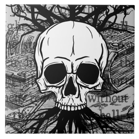 Schädel und Bücher Fliese (Vorderseite)