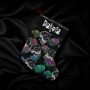 Schädel und dunkle Rose Funky Glam Ombre Custom Kleiner Weihnachtsstrumpf