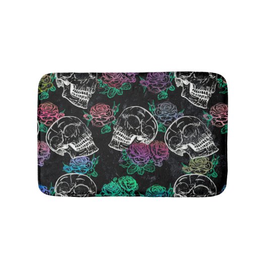 Schädel und dunkle Rose | Funky Glam Ombre Grunge Badematte (Vorderseite)
