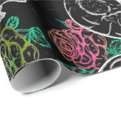 Schädel und dunkle Rose | Funky Glam Ombre Grunge Geschenkpapier (Rolleneckpunkt)