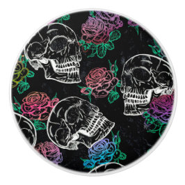 Schädel und dunkle Rose | Funky Glam Ombre Grunge Keramikknauf