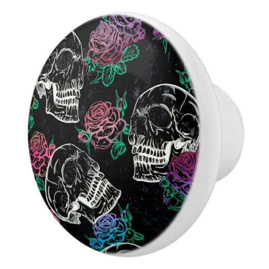 Schädel und dunkle Rose | Funky Glam Ombre Grunge Keramikknauf (Rechts)