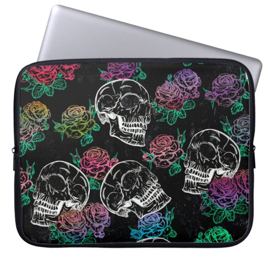 Schädel und dunkle Rose | Funky Glam Ombre Grunge Laptopschutzhülle (Vorderseite)