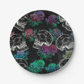 Schädel und dunkle Rose | Funky Glam Ombre Grunge Pappteller (Vorderseite)