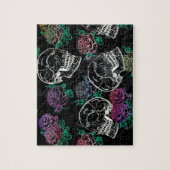 Schädel und dunkle Rose | Funky Glam Ombre Grunge Puzzle (Vertikal)