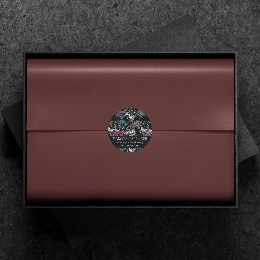 Schädel und dunkle Rose | Funky Glam Ombre Vielen Runder Aufkleber