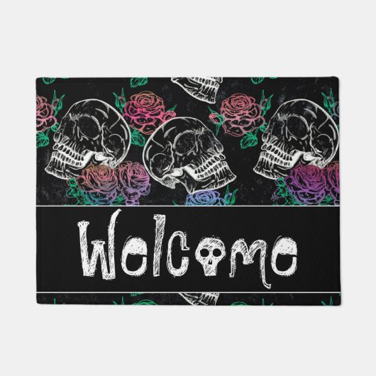 Schädel und dunkle Rose | Funky Glam Ombre Willkom Fußmatte (Vorderseite)