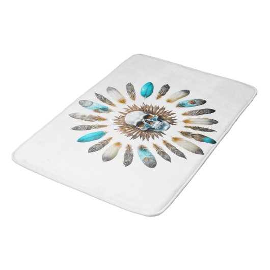 Schädel und Federn 01 Badematte (Schrägansicht)