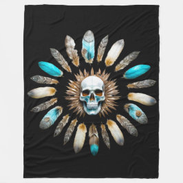 Schädel und Federn 01 Fleecedecke