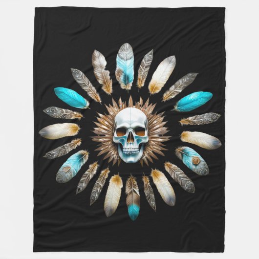 Schädel und Federn 01 Fleecedecke (Vorderseite)
