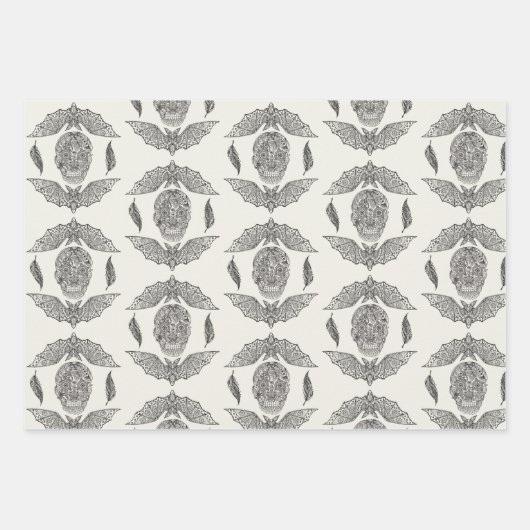 Schädel und Fledermäuse Geschenkpapier Set (Vorderseite)